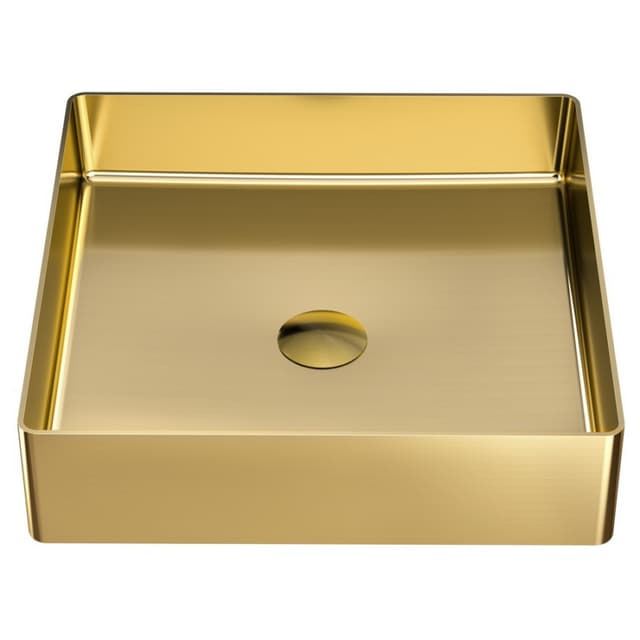 Cinox Stainless Steel Square Vessel Bathroom Sink, 15-3/4" x 15-3/4" x 3-7/8", Gold