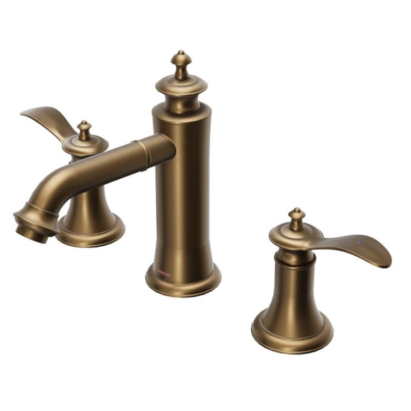 Vineyard Double-Handle Three Hole Widespread Bathroom Faucet with Matching Pop-up Drain, Brushed Copper