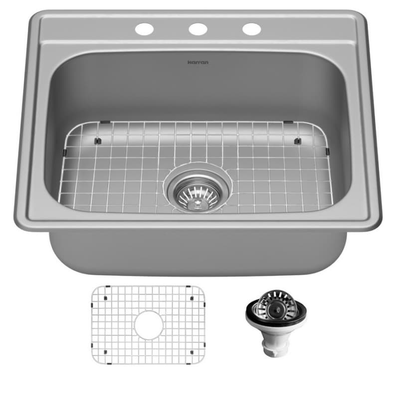 Profile Stainless Steel Top Mount 18G Single Bowl Kitchen Sink Kit, 25" x 22" x 8