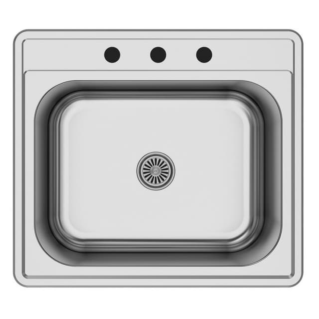 Profile Stainless Steel Top Mount 18G Single Bowl Kitchen Sink, 25" x 22" x 8" (40/Box)
