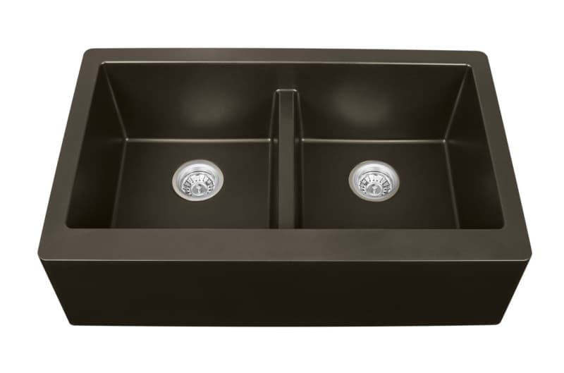 QA-750 Quartz Under Mount Double Bowl with Apron Kitchen Sink, 34" x 21-1/4" x 9", Brown