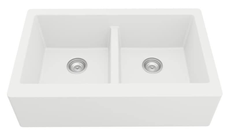QA-750 Quartz Under Mount Double Bowl with Apron Kitchen Sink, 34" x 21-1/4" x 9", White