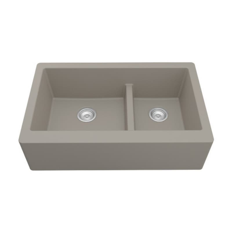 QA-760 Quartz Undermount Large/Small Bowl Kitchen Sink, 34" x 21-1/4" x 9", Concrete