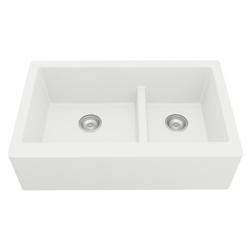 QA-760 Quartz Undermount Large/Small Bowl Kitchen Sink, 34" x 21-1/4" x 9", White