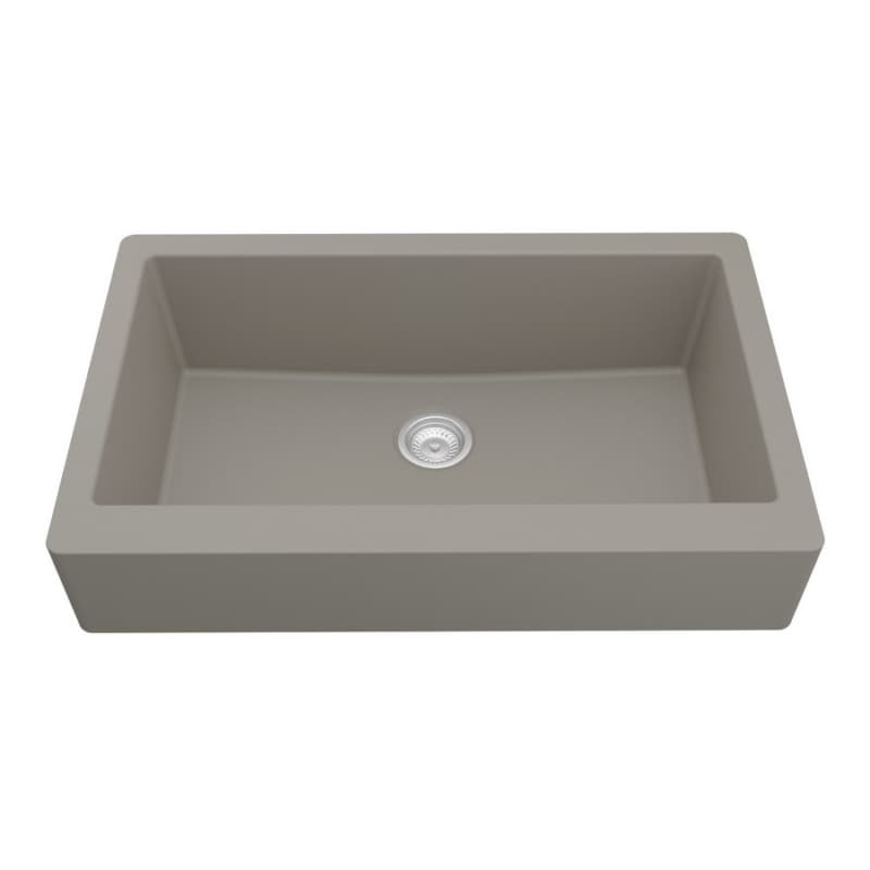 Karran QAR-740 34" Quartz Farmhouse Kitchen Sink in Concrete | Single Bowl Undermount Apron-Front Retrofit