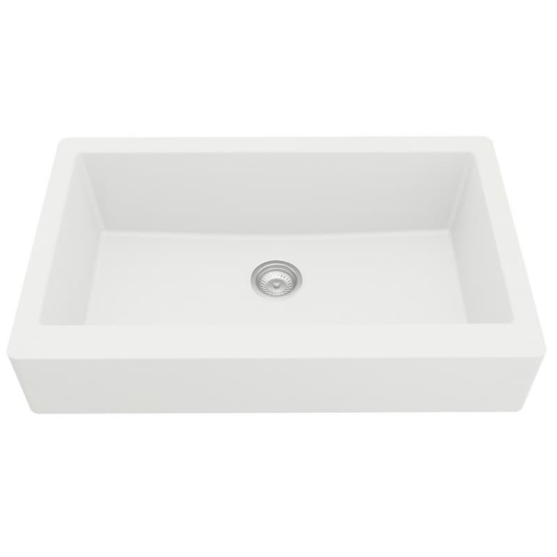 Karran QAR-740 34" Apron-Front Kitchen Sink in White | Extra Large Single Bowl | Undermount Quartz Farmhouse Retrofit