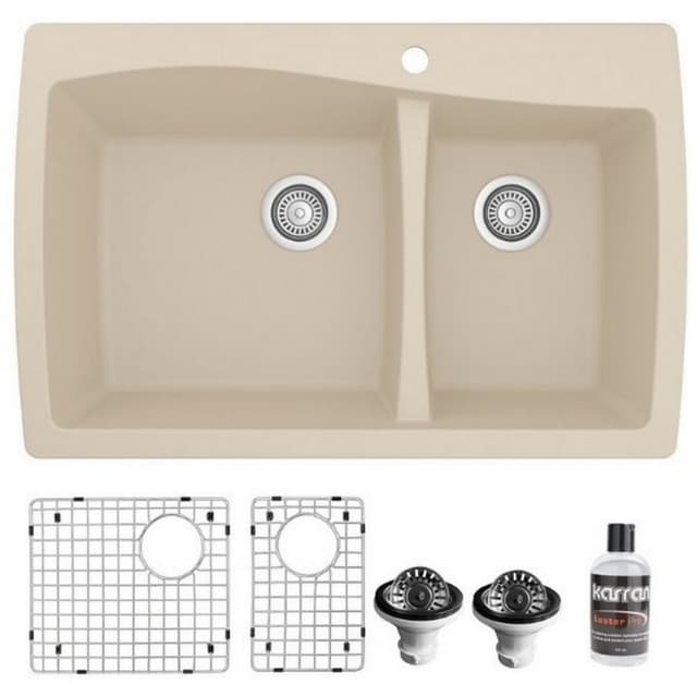 Karran QT-721 Quartz Series Top Mount Large/Small Double Bowl Sink Kit