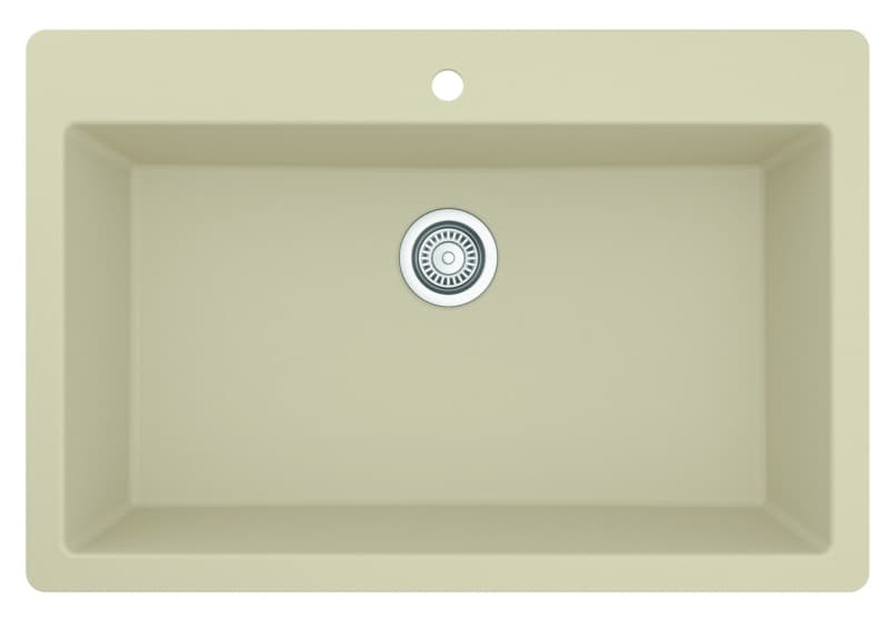 QT-812 Quartz Top Mount/Drop-In Large Single Bowl Kitchen Sink, 33" x 22" x 9", Bisque