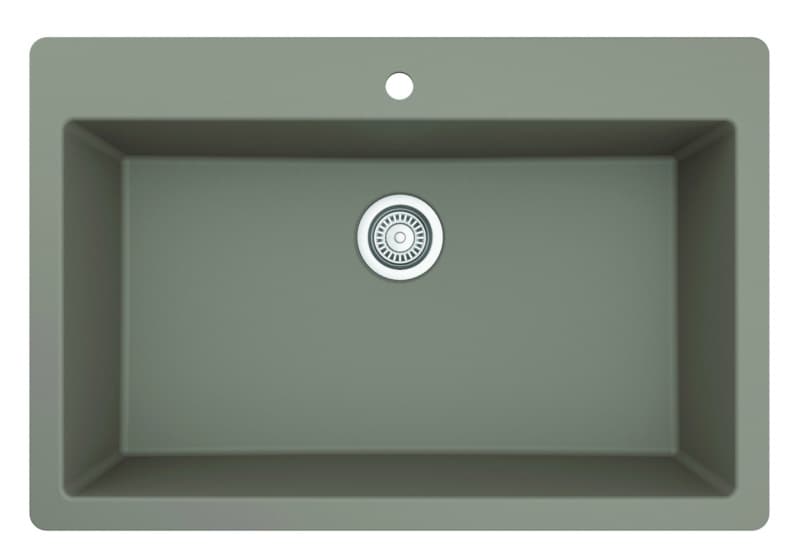 QT-812 Quartz Top Mount/Drop-In Large Single Bowl Kitchen Sink, 33" x 22" x 9", Concrete