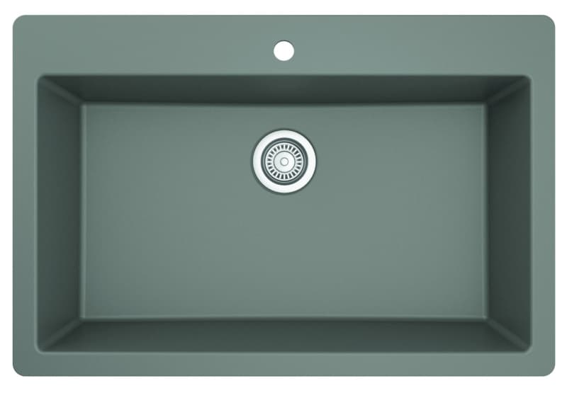 QT-812 Quartz Top Mount/Drop-In Large Single Bowl Kitchen Sink, 33" x 22" x 9", Gray