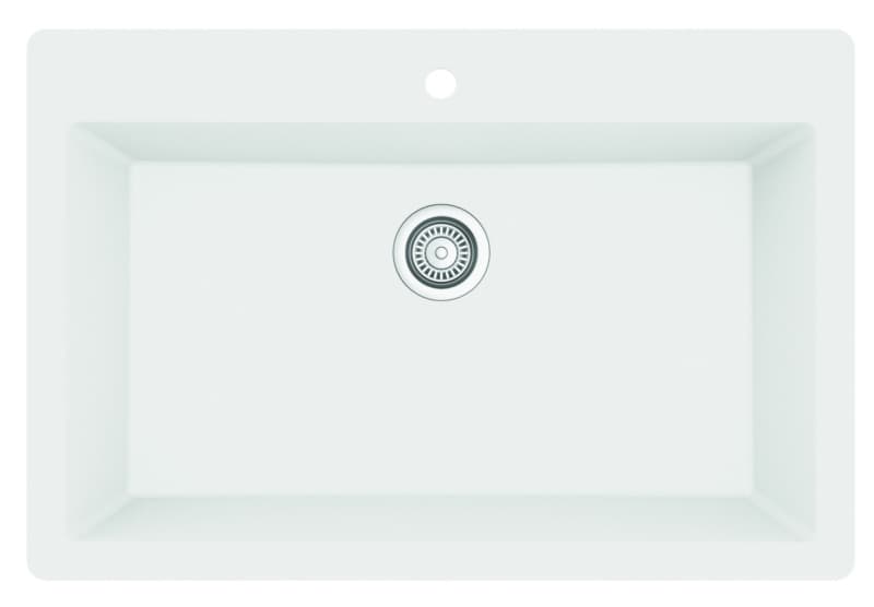 QT-812 Quartz Top Mount/Drop-In Large Single Bowl Kitchen Sink, 33" x 22" x 9", White