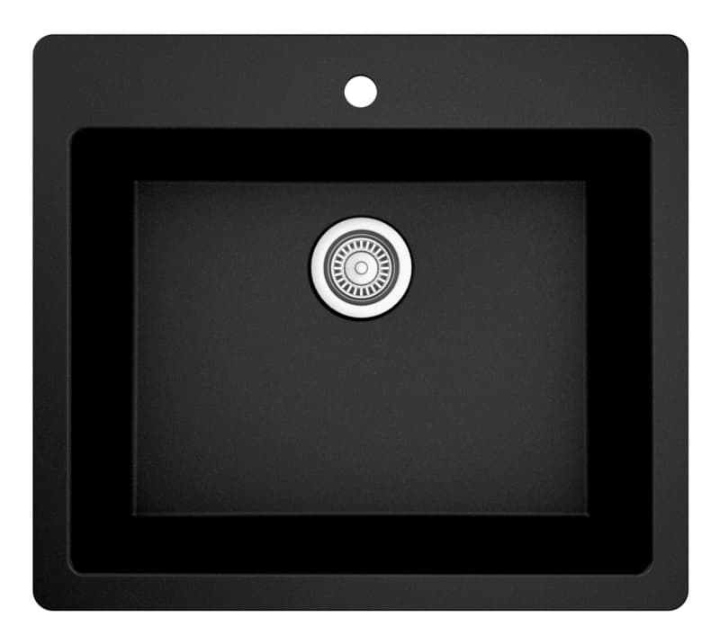 QT-820 Quartz Top Mount/Drop-In Single Bowl Kitchen Sink, 25" x 22" x 9", Black