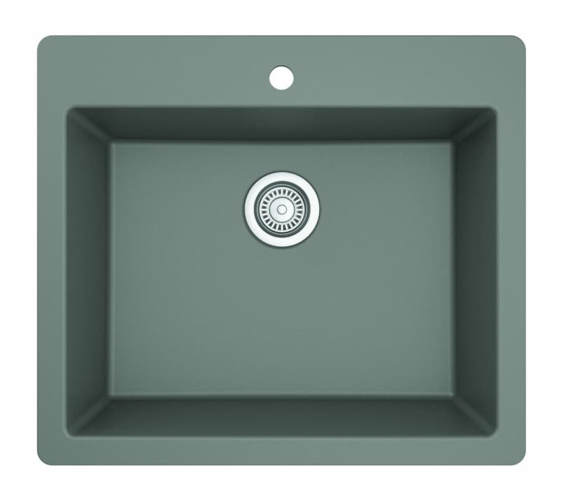 QT-820 Quartz Top Mount/Drop-In Single Bowl Kitchen Sink, 25" x 22" x 9", Gray