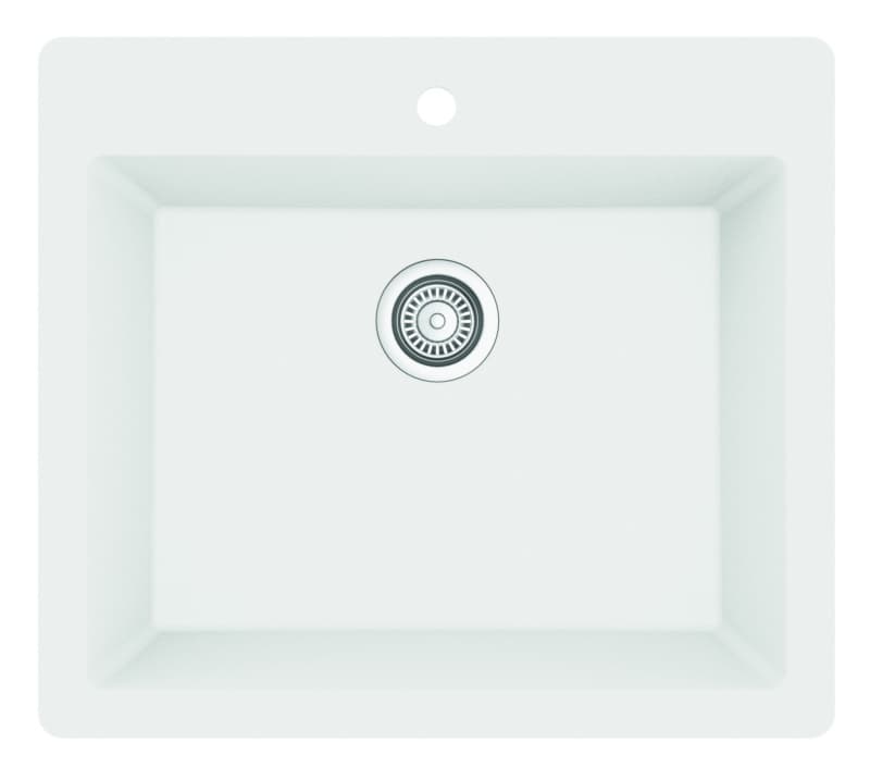 QT-820 Quartz Top Mount/Drop-In Single Bowl Kitchen Sink, 25" x 22" x 9", White