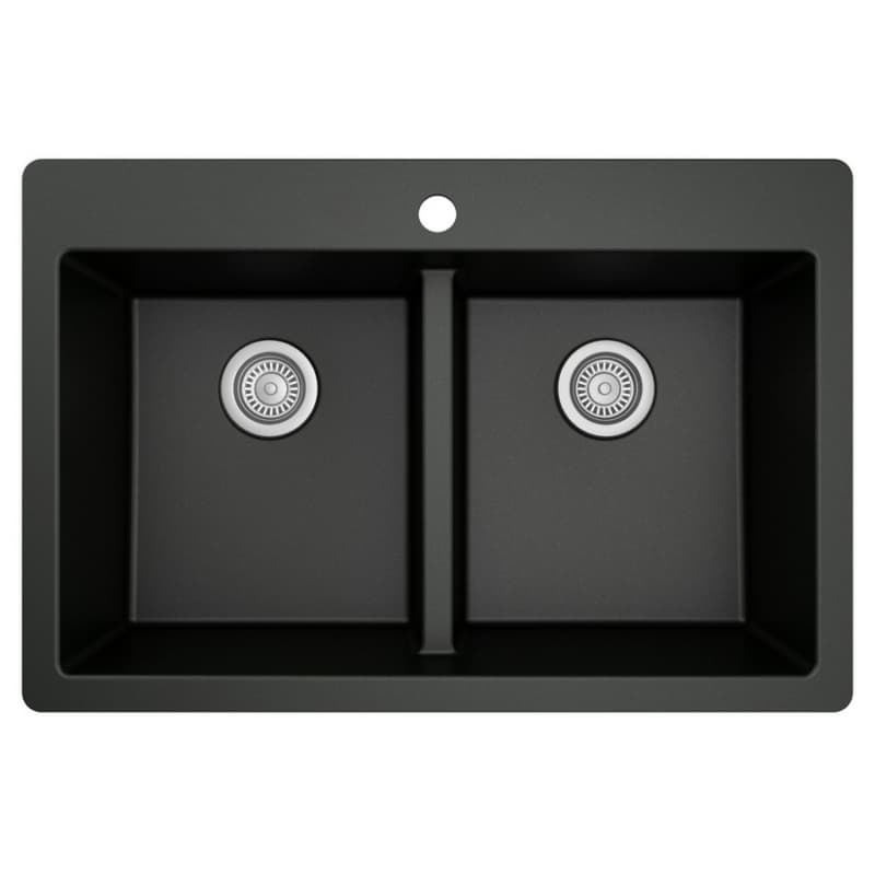 QT-810 Quartz Top Mount Double Equal Bowl Kitchen Sink, 33" x 22" x 9", Black