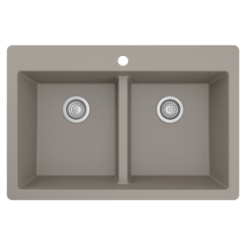 QT-810 Quartz Top Mount Double Equal Bowl Kitchen Sink, 33" x 22" x 9", Concrete