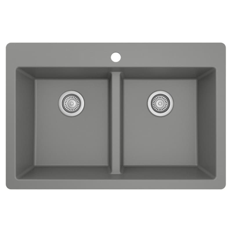 QT-810 Quartz Top Mount Double Equal Bowl Kitchen Sink, 33" x 22" x 9", Gray