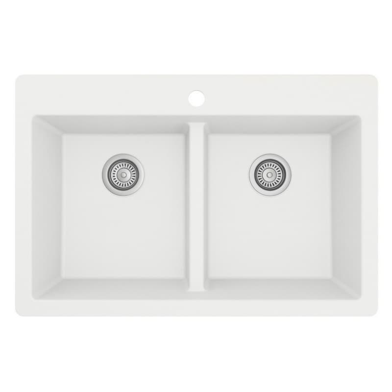 QT-810 Quartz Top Mount Double Equal Bowl Kitchen Sink, 33" x 22" x 9", White