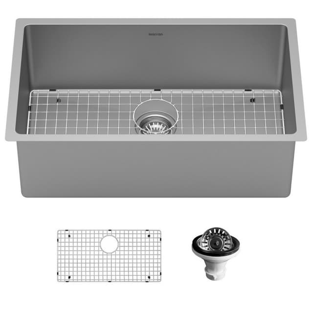 Select Stainless Steel Undermount 16G Extra Large Single Bowl Kitchen Sink Kit, 30" x 18" x 9-1/2"