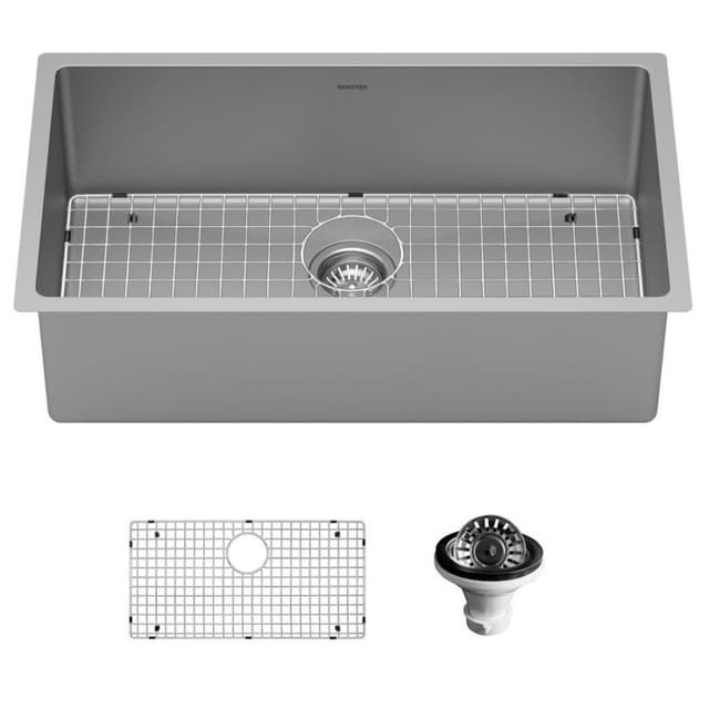 Select Stainless Steel Undermount 16G Extra Large Single Bowl Kitchen Sink Kit, 32" x 18" x 9-1/2"