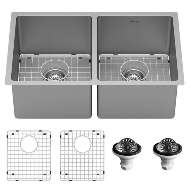 Select Stainless Steel Undermount 16G 50/50 Double Equal Bowl Kitchen Sink Kit, 30" x 18" x 9-1/2"