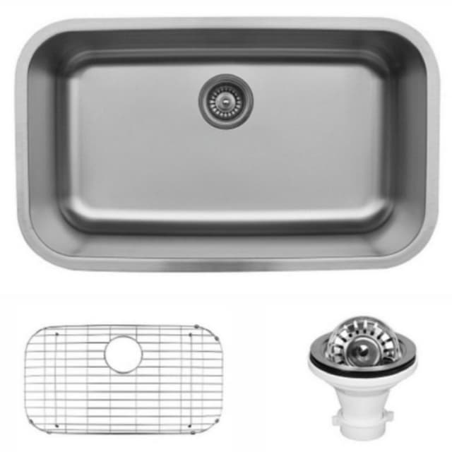 U Series Stainless Steel Undermount 18G Single Bowl Kitchen Sink Kit, 30-1/2" x 18-3/8" x 9"