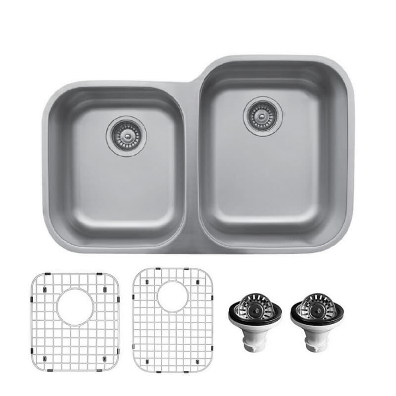 U Series Stainless Steel Undermount 18G 40/60 Large/Small Bowl Kitchen Sink Kit, 31-1/2" x 20-1/8"
