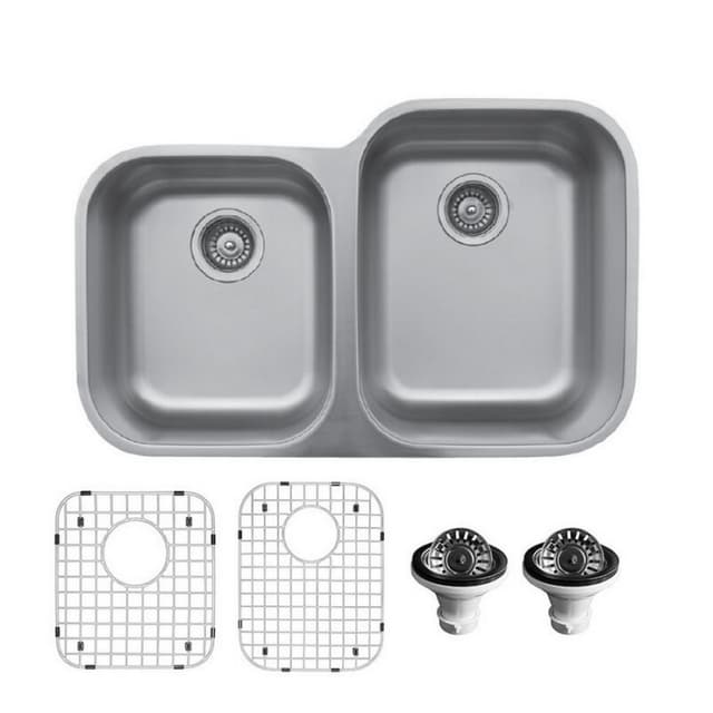 U Series Stainless Steel Undermount 18G 40/60 Large/Small Bowl Kitchen Sink Kit, 31-1/2" x 20-1/8"