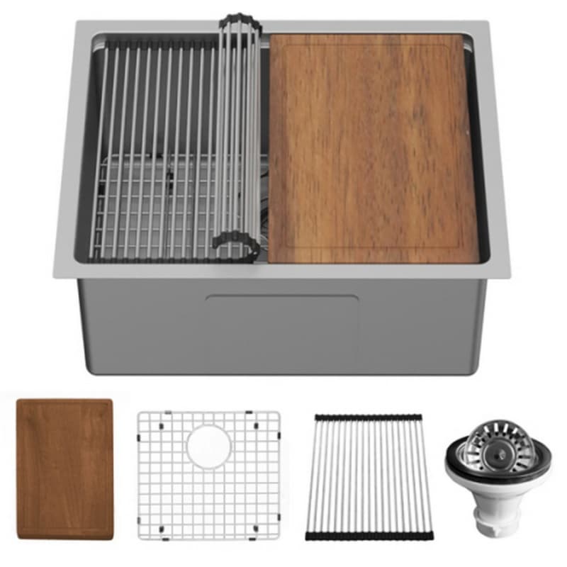 Elite Stainless Steel Undermount 16G Single Bowl Workstation Kitchen Sink Kit, 23" x 18-3/4" x 10"