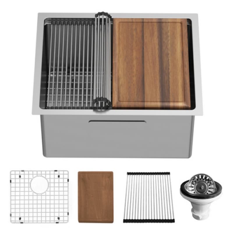 Elite Stainless Steel Undermount 16G Single Bowl Workstation Kitchen Sink Kit with Deeper Bowl, 23" x 18-3/4" x 14"
