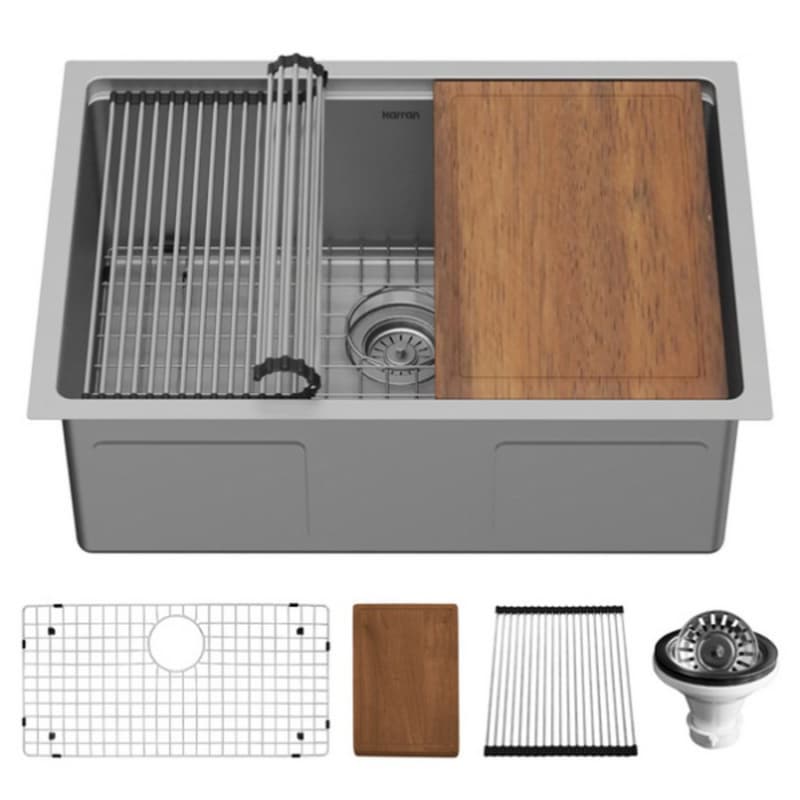 Elite Stainless Steel Undermount 16G Single Bowl Workstation Kitchen Sink Kit, 27" x 18-3/4" x 10"
