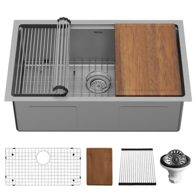 Elite Stainless Steel Undermount Single Bowl Workstation Kitchen Sink Kit, 30" x 18-3/4" x 10"