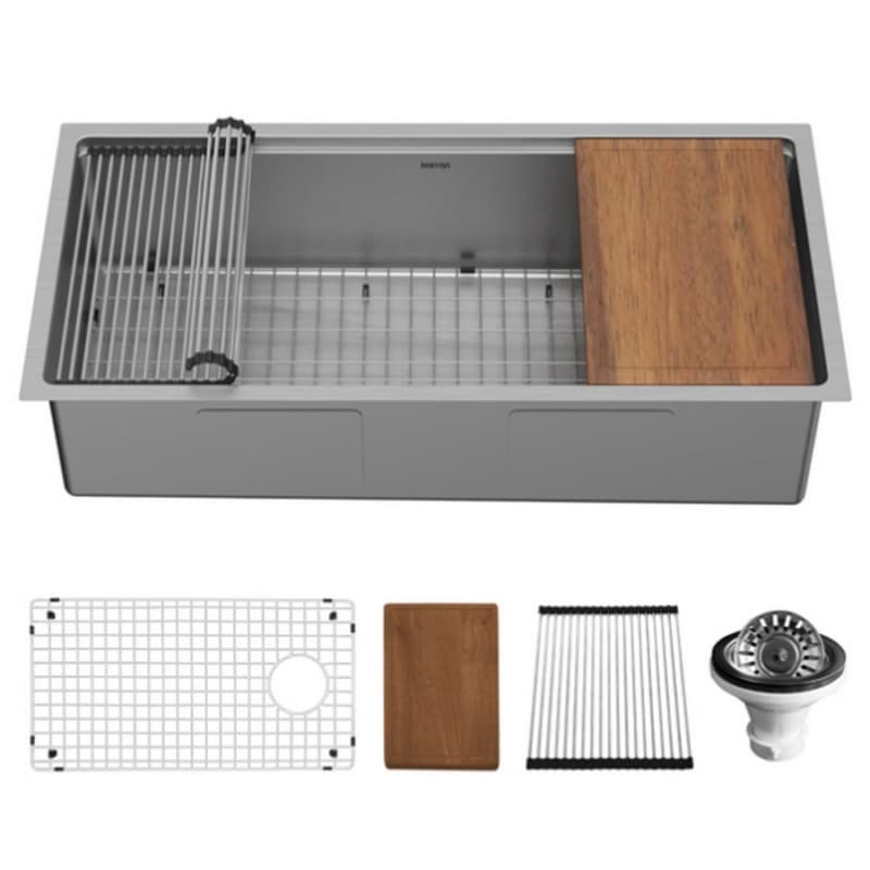 Elite Stainless Steel Undermount Single Bowl Workstation Kitchen Sink Kit, 39" x 18-3/4" x 10"