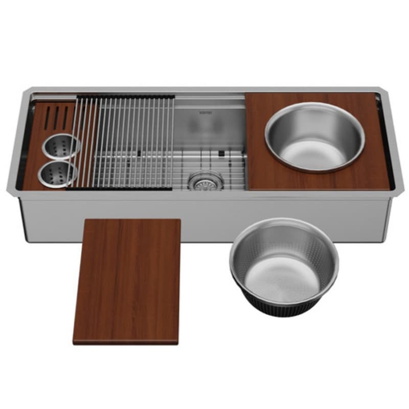 WS-90 Stainless Steel Undermount Large Single Bowl 16G Workstation Kitchen Sink Kit, 45" x 19" x 10"