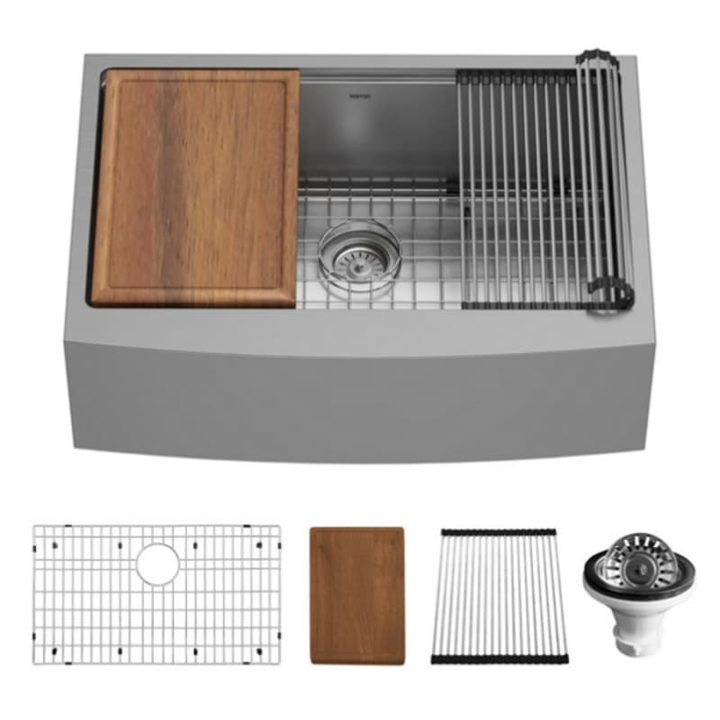 Elite Stainless Steel Farmhouse/Apron Front 16G Single Bowl Workstation Sink Kit, 30" x 21" x 10"