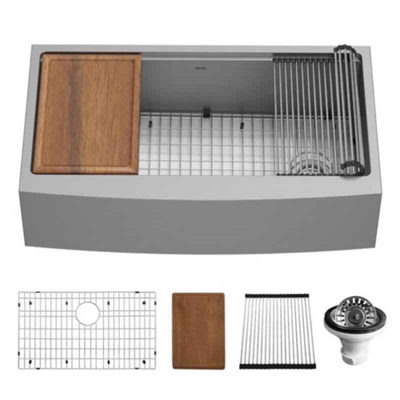 Elite Stainless Steel Farmhouse/Apron Front 16G Single Bowl Workstation Sink Kit, 36" x 21" x 10"