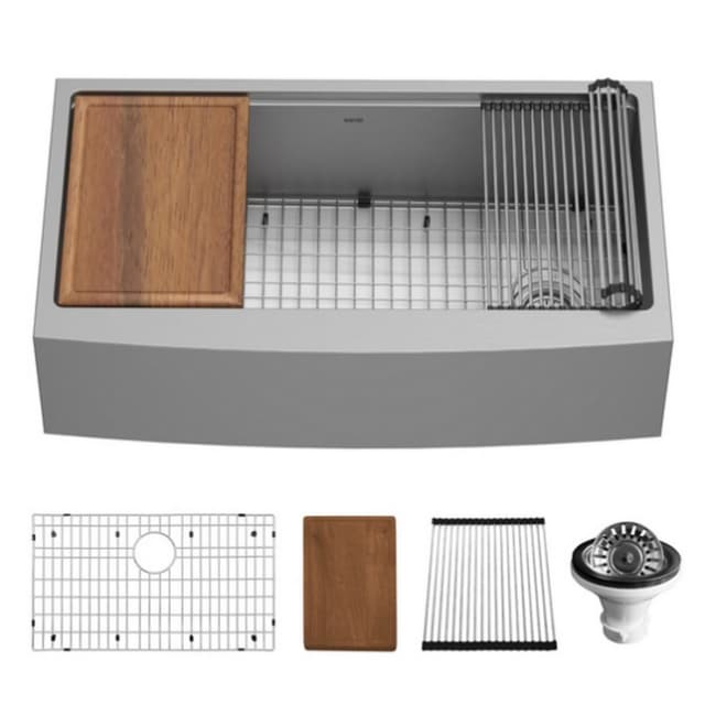 Elite Stainless Steel Farmhouse/Apron Front 16G Single Bowl Workstation Sink Kit, 36" x 21" x 10"