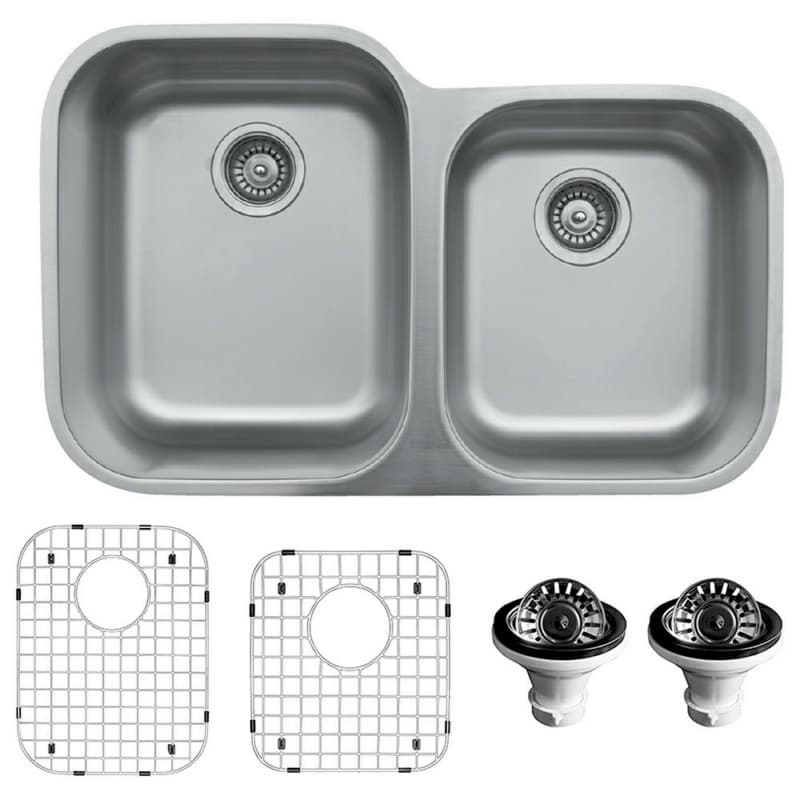 U Series Stainless Steel Undermount 18G 60/40 Large/Small Bowl Kitchen Sink Kit, 31-1/2" x 20-1/8"