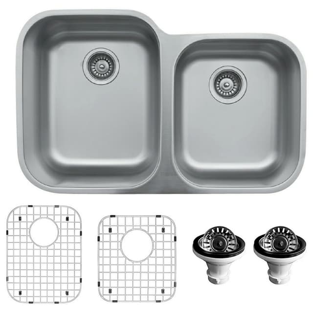 U Series Stainless Steel Undermount 18G 60/40 Large/Small Bowl Kitchen Sink Kit, 31-1/2" x 20-1/8"