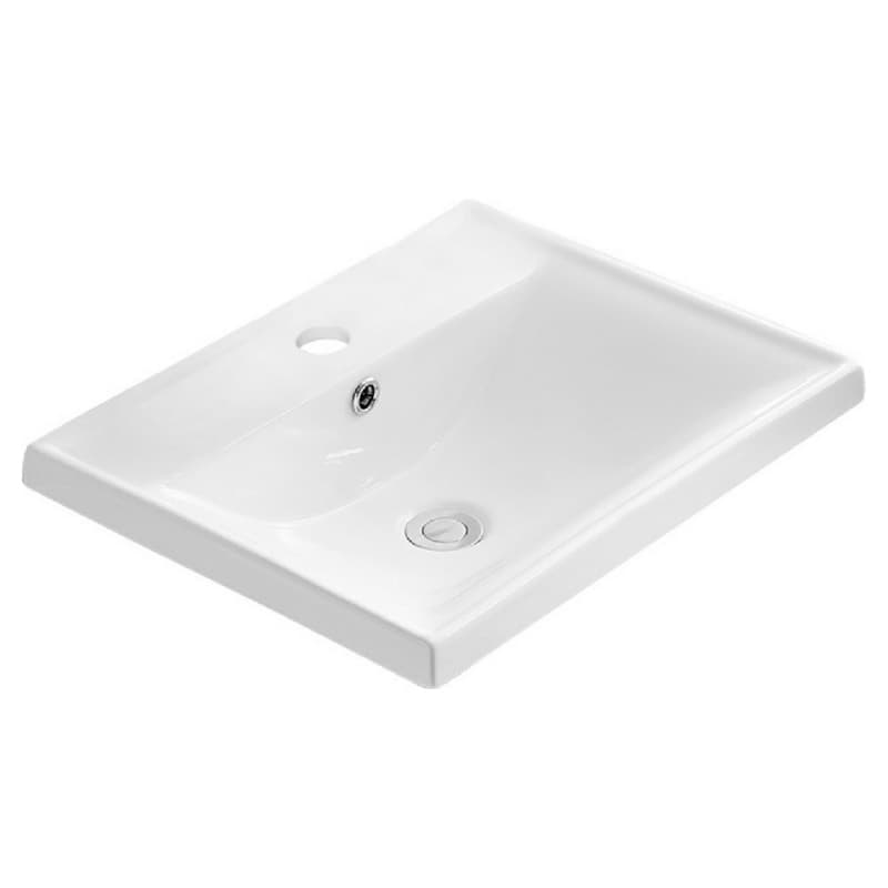 Valera Top Mount Vitreous China Single Bowl Bathroom Sink with Overflow Drain, 20-3/8" x 16-1/8" x 6-1/8", White