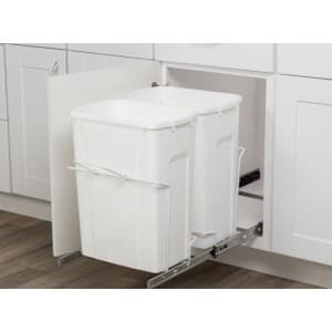 Double 35 QT Bottom-Mount Waste Container Pullout with Soft-Closing for 15" Width Cabinet Opening, White