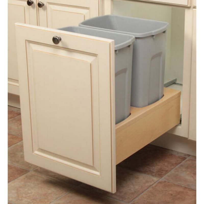 Double 35 QT Bottom-Mount Waste Container Pullout with Soft-Closing for 14-3/4" Width Cabinet Opening, Platinum