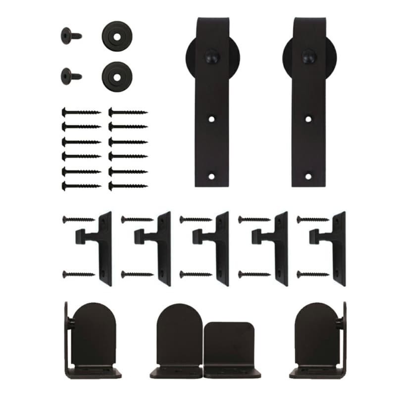 Salzburg Steel Round Track Barn Door Hardware Kit, Face Mount, Black Finish