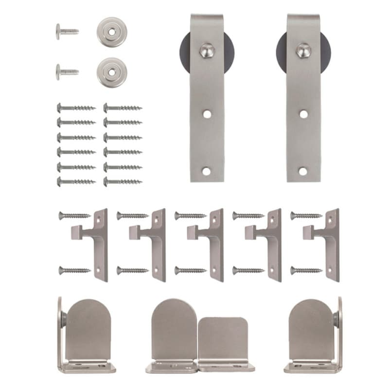 Salzburg Steel Round Track Barn Door Hardware Kit, Face Mount, Satin Nickel Finish