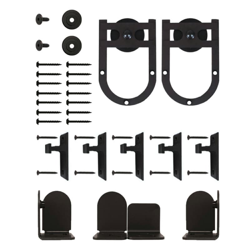 Rushmore Steel Round Track Barn Door Hardware Kit, Face Mount, Black Finish