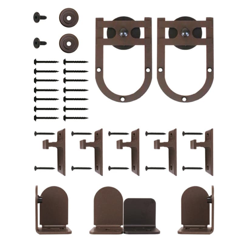 Rushmore Steel Round Track Barn Door Hardware Kit, Face Mount, Oil-Rubbed Bronze Finish
