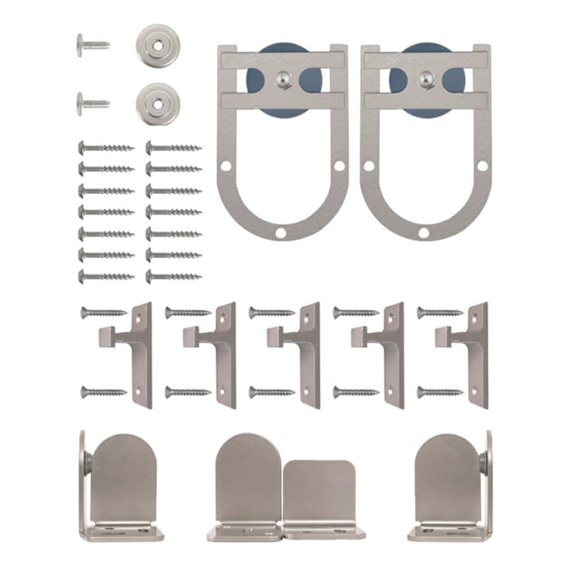 Rushmore Steel Round Track Barn Door Hardware Kit, Face Mount, Satin Nickel Finish