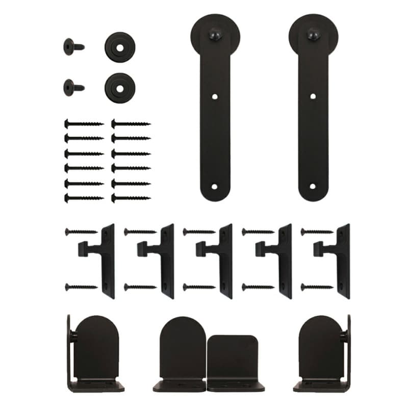Macau Steel Round Track Barn Door Hardware Kit, Face Mount, Black Finish