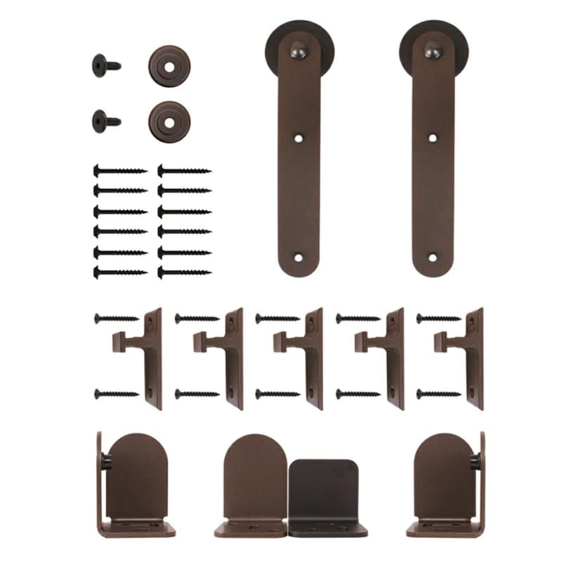 Macau Steel Round Track Barn Door Hardware Kit, Face Mount, Oil-Rubbed Bronze Finish