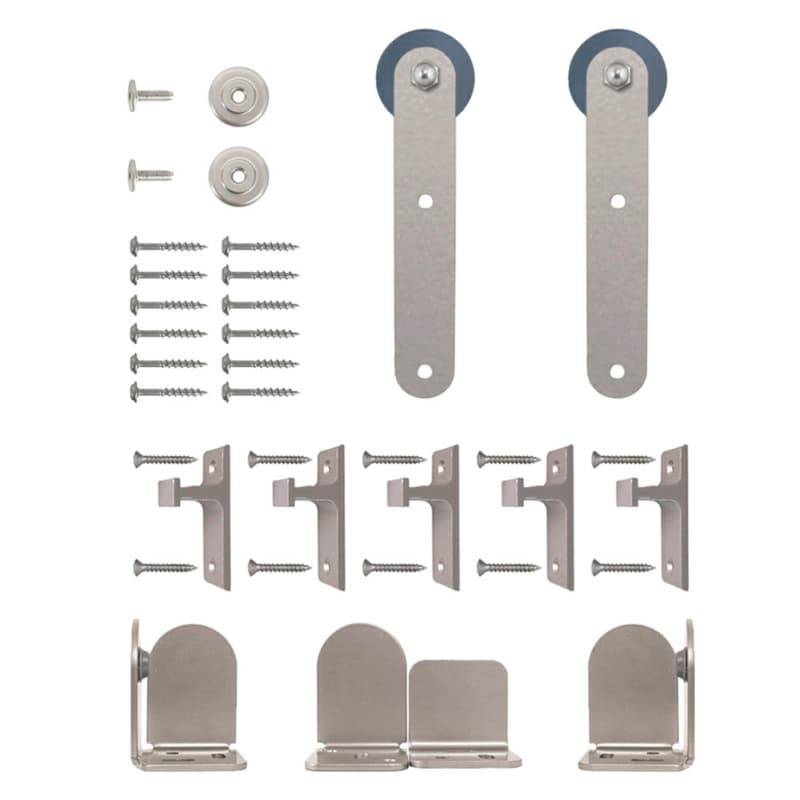 Macau Steel Round Track Barn Door Hardware Kit, Face Mount, Satin Nickel Finish